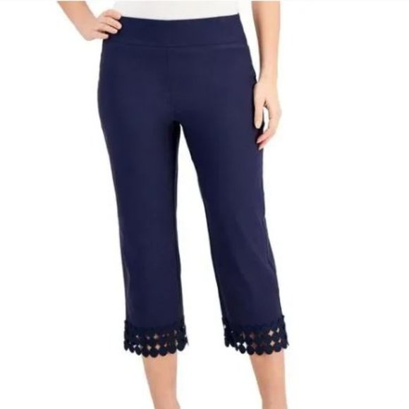 NWT JM Collection Women's Blue Tummy Control Lace-Trim Pull On XL Capri Pants‎ - Picture 1 of 16